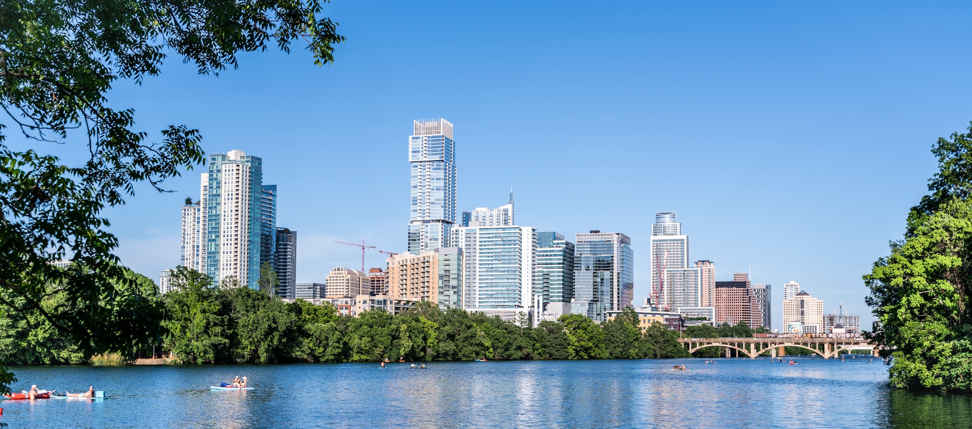 Austin, Texas skyline with water and buildings